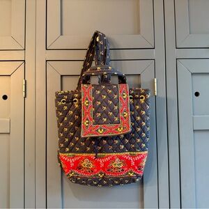 Vera Bradley Classic Quilted Backpack with Red and Blue Pattern